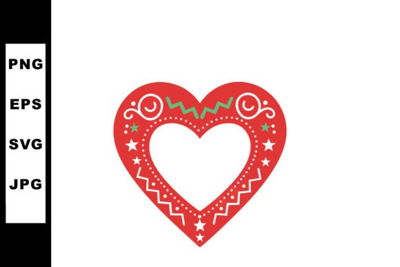 A Heartfelt Design: The Folk Art Charm of Red Heart with Decorative White and Green