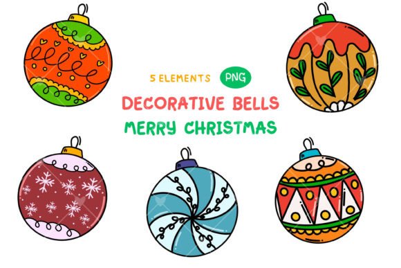 Decorative Bells, Merry Christmas: Hand-Drawn Clipart for Festive Designs