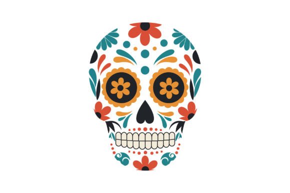 Decorative Sugar Skull with Colorful Flo: A Festive Display Typeface