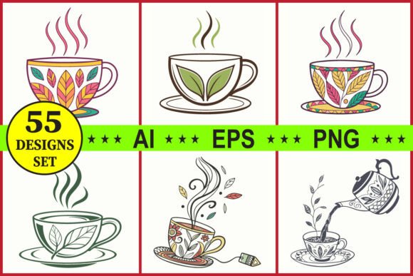 Decorative Tea Cup Vector Design Set for Creative Projects