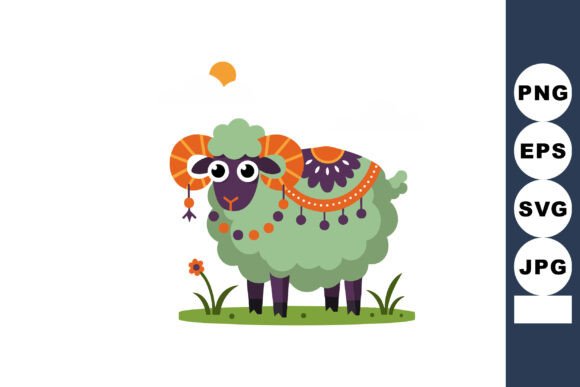 Green Sheep with Decorative Orange and P: A Playful Creative Asset