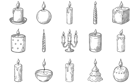 Hand Drawn Decorative Candle Icons Set: Cozy Visuals