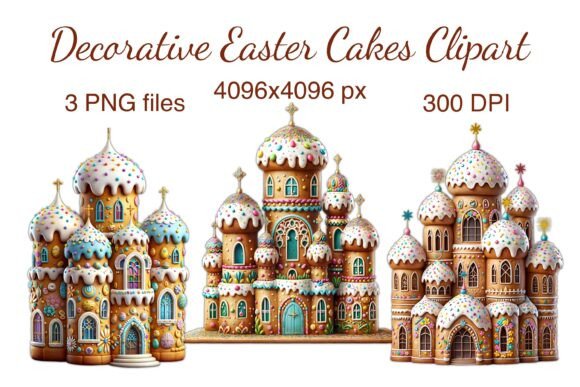 Whimsical Decorative Easter Cakes Clipart for Designs